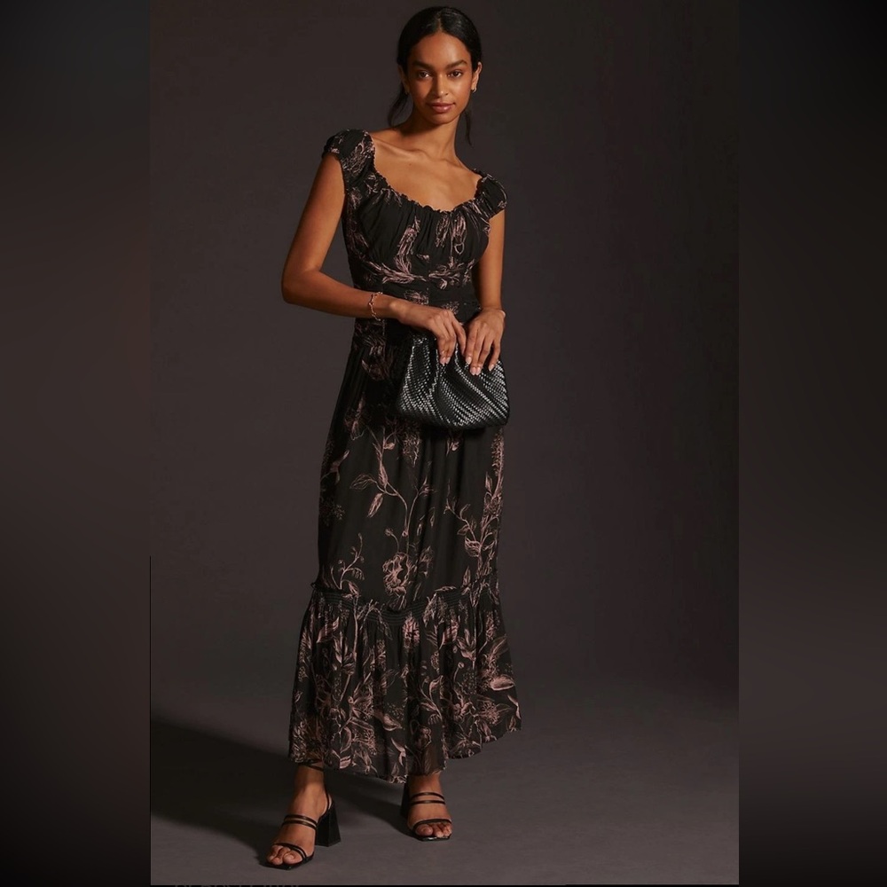 Anthropologie Ruched Sweetheart Midi/Maxi Dress (XS)